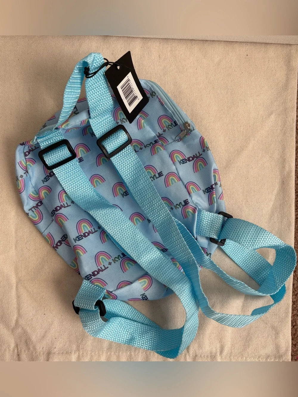 KENDALL + KYLIE Girls Mini Backpack Blue Rainbow Print Polyester Zip, Adjustable